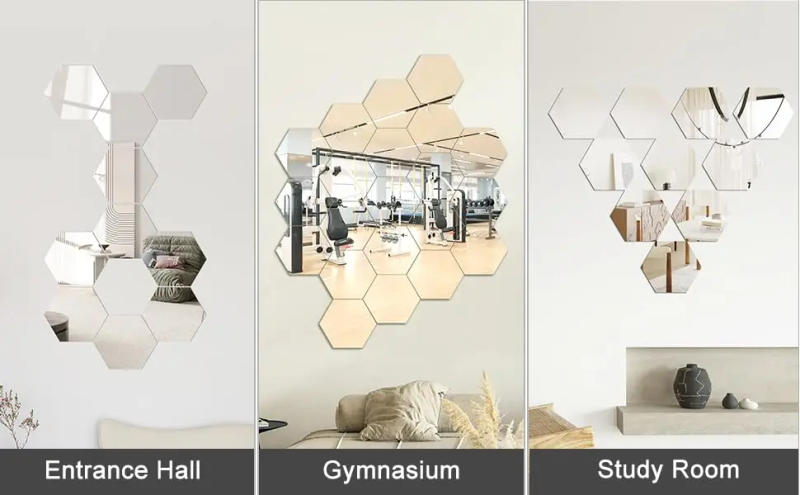 Description Picture 3 of itemHexagon 3D Mirror Wall Sticker Multiple Color DIY TV Background Living Room Stickers Wall Decor Bedroom Bathroom Home Decoration
