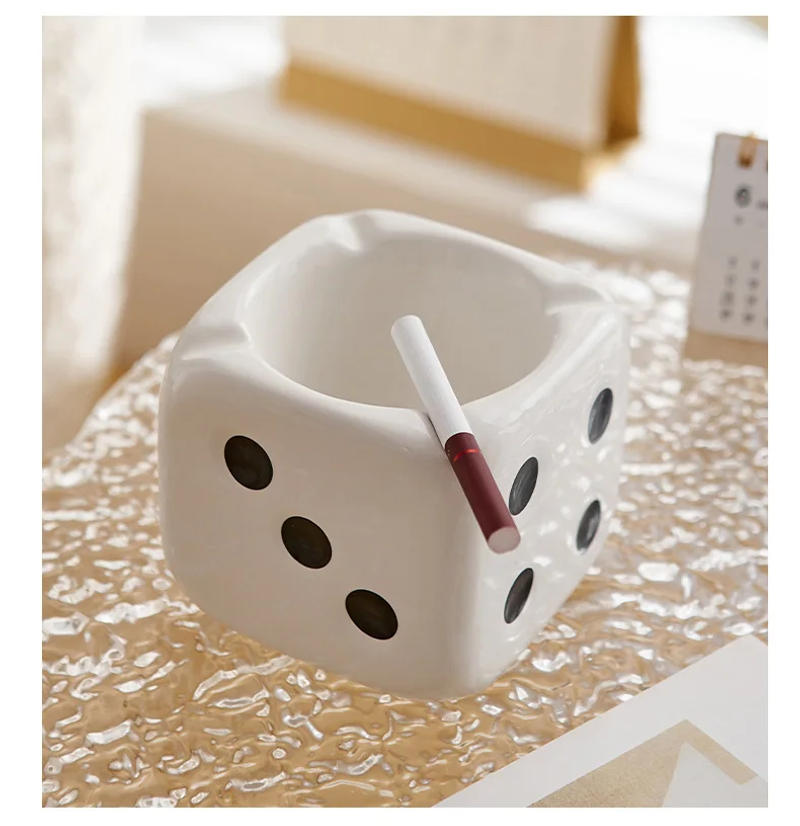 Description Picture 3 of itemProcelain Dice Ashtray Modern Home Living Room Decoration Office Desk Accessories Decoration Mini Dice Ashtray Ash Storage Box