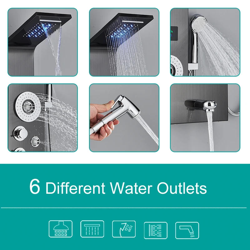 Description Picture 4 of itemShinesia LED Shower Panel Rainfall Bathroom Column Mixer Wall Mounted Shower System Set With SPA Massage Jet Bidet Sprayer