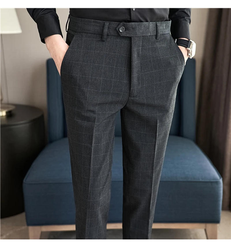 Description Picture 6 of itemMen Plaid Boutique Suits Pants Male Formal Wear Wedding Dress Trousers Quality Men Slim British Style Business Casual Suit Pant