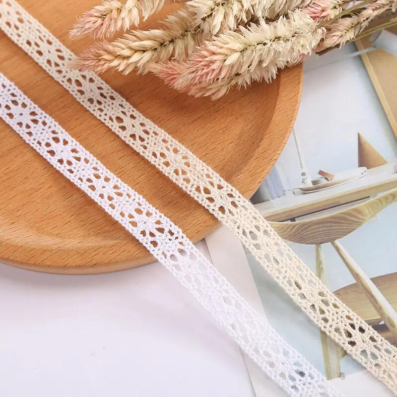 Description Picture 3 of item10mm 5/10yards Crocheted Webbing Cotton Lace Trims for Handmade DIY Sewing Garments Accessories Wedding Deco Gift Floral Packing