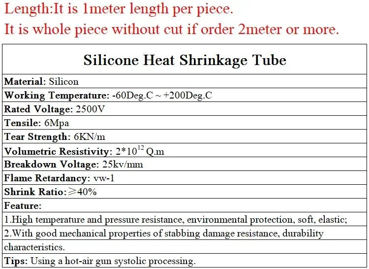 Description Picture 2 of itemSilicone Heat Shrink Tube Diameter 0.8~30mm 2500V Flexible Cable Sleeve Insulated High Temperature Soft DIY Wire Wrap Protector