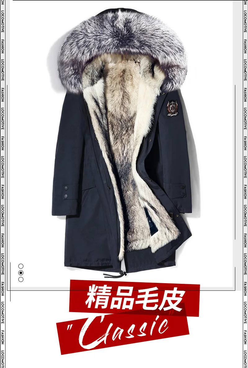 Description Picture 3 of item2020 Warm Winter Jacket Men Clohing Real Wolf Fur Liner Parka 100% Silver Fox Fur Collar Clothes Hommes Veste LXR968