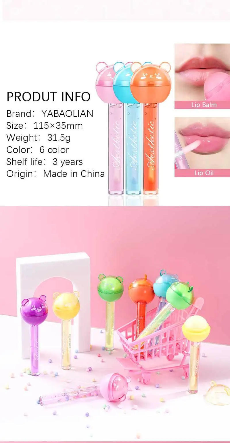 Description Picture 5 of item2 In 1 Cute Lollipop Lip Gloss Moisturizing Lip Plumper Lip Balm Lipstick Mineral Oil Lip Nutritious Lips Care Makeup Cosmetics