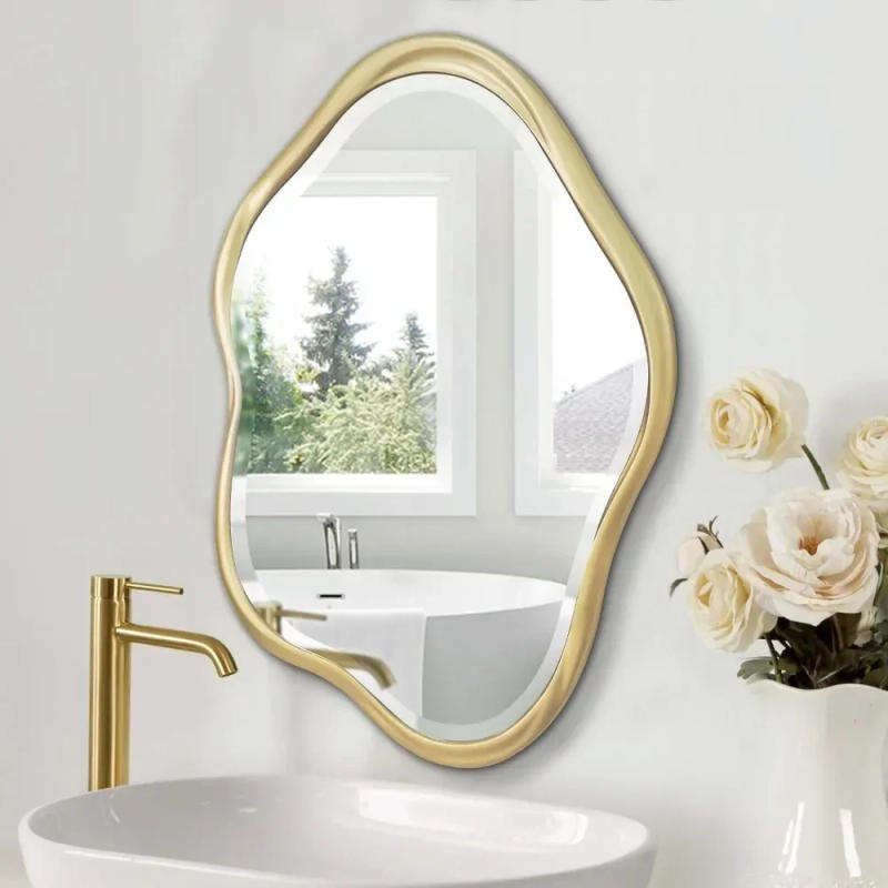 Description Picture 3 of itemIrregular Wall Mirror, 24"X36" Gold Asymmetrical Bathroom Vanity Mirror Framed Cloud Decorative Mirror for Washroom, Bedroom