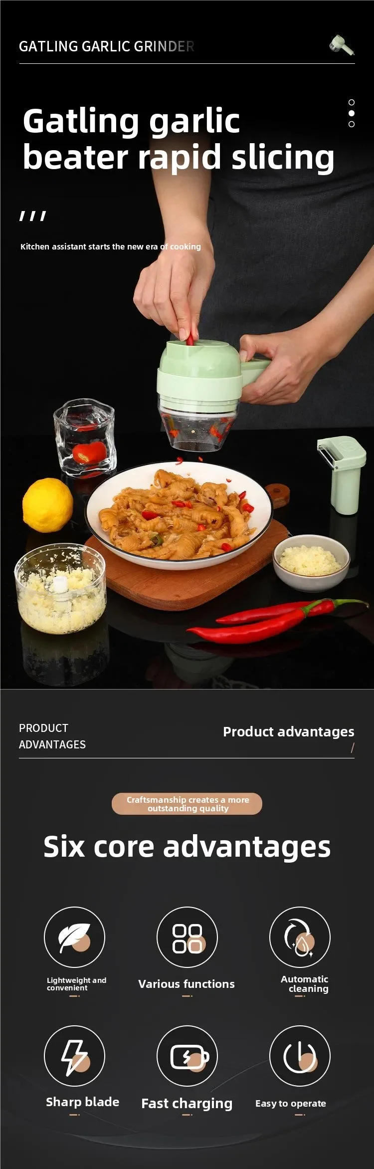 Description Picture 2 of itemElectric Vegetable Cutter Set Handheld Wireless Electric Garlic Masher Food Chopper Meat Grinder Machine Food Peel Slice 4In1