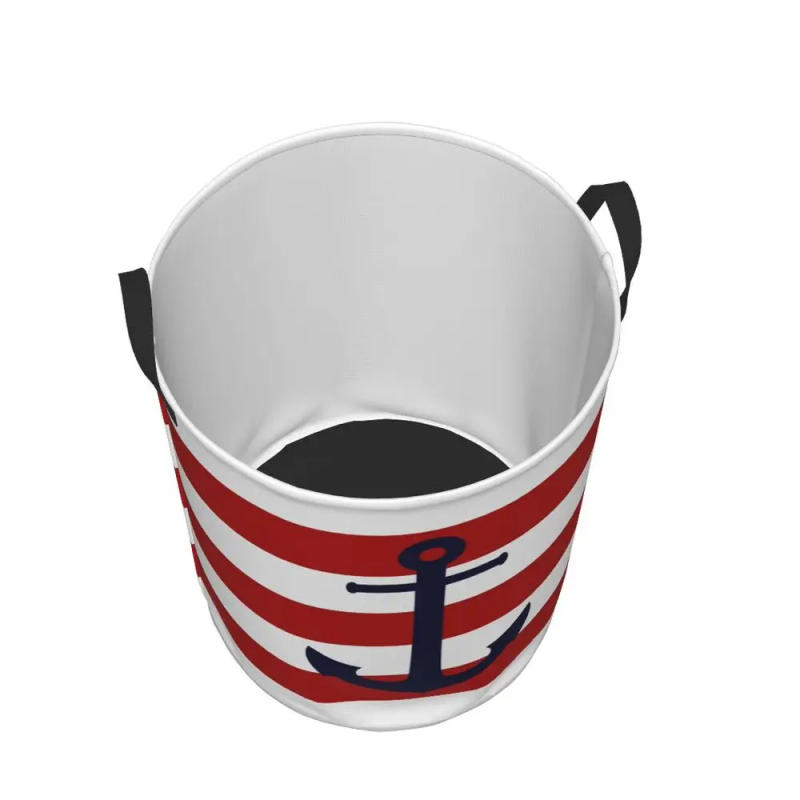 Description Picture 4 of itemCustom Nautical Navy Blue Anchor On Red Stripes Laundry Basket Foldable Sailing Sailor Clothes Hamper for Baby Toys Storage Bin