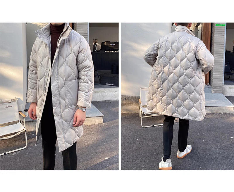 Description Picture 3 of itemMen's Down Parka Long Regular Fit Stand Collar Diamond Pattern Korean Stylish Style Winter Warm Jacket