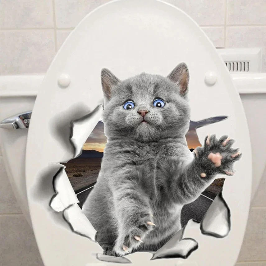 Description Picture 3 of item3D Cute Cat Toilet Sticker Bathroom Toilet Cover Sticker Wall Stickers Animal Wc Accessories For Home Bathroom Decor наклейки