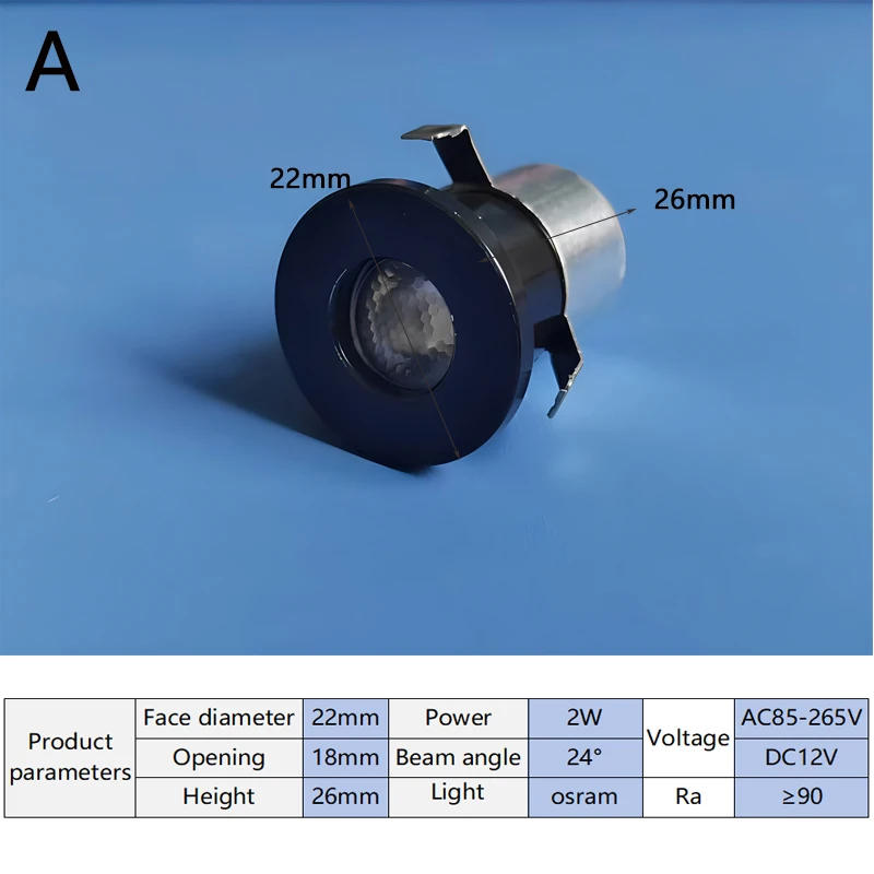 Description Picture 4 of itemSmall Spot Light 2W3W Mini LED Spotlight 12V110V220V Cutout Recessed Downlight Ceiling Lamp Showcase Display Lighting CRI≥90