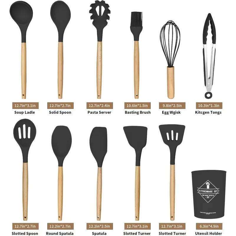 Description Picture 5 of item1set Cookware set kitchen tool set kitchen utensils cooking wooden handle gadgets with non-stick cookware