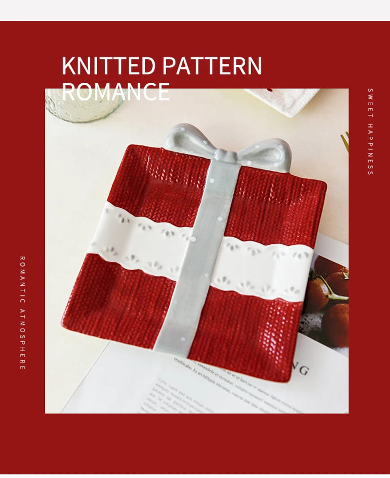 Description Picture 3 of itemKorean Relief Bow Square Ceramic Plate Exquisite Gift Multifunctional Tray Wedding Afternoon Tea Dim Sum Cake Cute Photo Plate