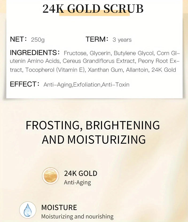 Description Picture 2 of itemMELAO 24K Gold Scrub, Exfoliate Face & Body Salt Scrub,Pore Cleanser, Shower Scrub For Men & Women