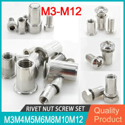 Threaded Rivet Nut Screw Bolt Kit M3 M4 M5 M6 M8 M10 M12 304 Stainless Steel Hex Allen Bolts Screws Nuts Insert Set Rivet Nut