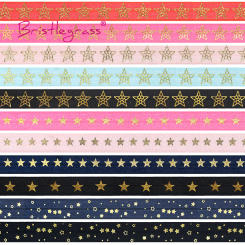 BRISTLEGRASS Wholesale 50 100 Yard 5/8" 15mm Gold Star Foil Print Fold Over Elastics FOE Spandex Band Hair Tie Dress Sewing Trim