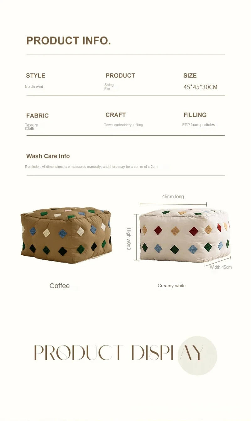 Description Picture 2 of itemFurniture Short Stool Home Creative Futon Small Stool Living Room Sofa Stool Square Stool Leisure Tatami Sitting Cushion 2024