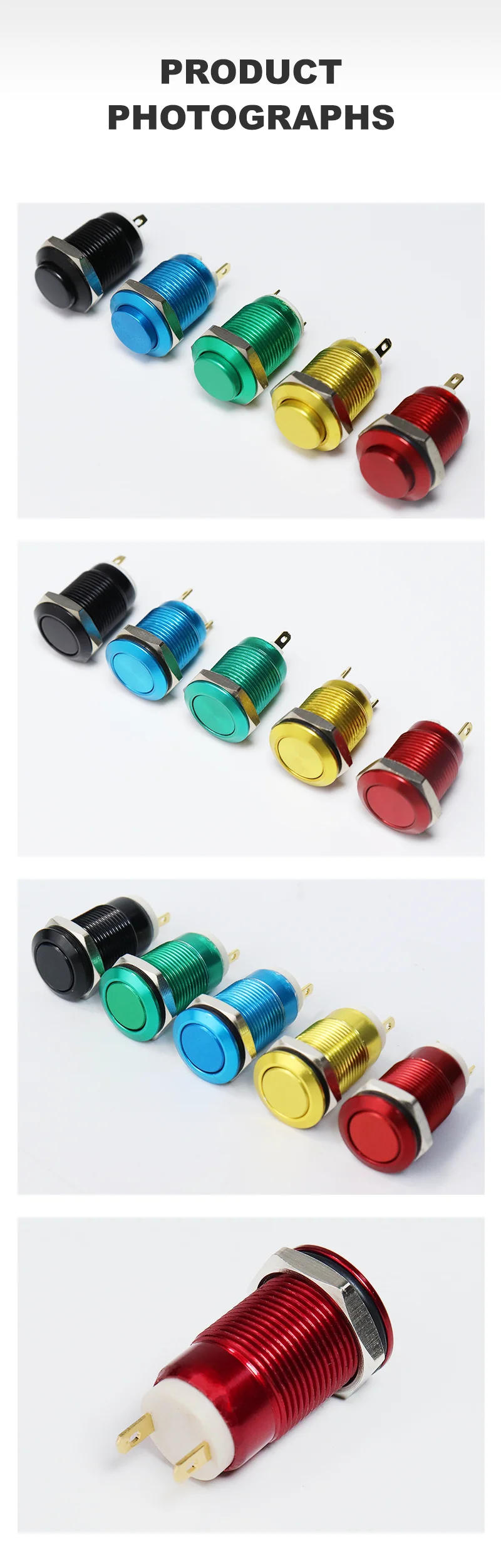 Description Picture 6 of item12mm Metal Push Button Switch On Off Self Reset Momentary Oxidation Red Blue Black Green Yellow Mini Electric Panel Switches 1NO