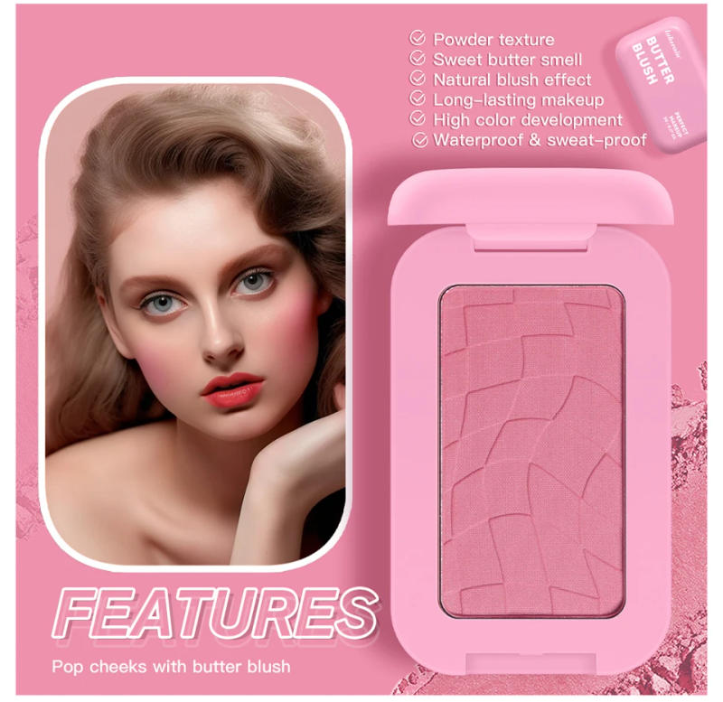 Description Picture 3 of itemPink Matte Butter Powder Blush Beauty Blush Palette High Pigment Facial Blush Powder For Women Long-Lasting Butter Scent Blush