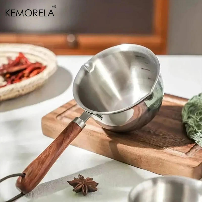 Description Picture 6 of item1PC Stainless Steel Oil Pot with Wooden Handle 200ml Spilled Mini Soup Milk Pot Scalding-proof Kitchen Tool Cook Accessories