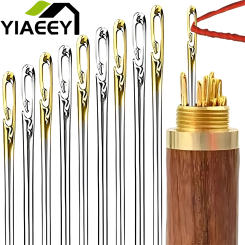12/24Pcs Blind Sewing Needles Stainless Steel Elderly Big Hole Self Threading Needles DIY Jewerly Beading Household Sewing Tools
