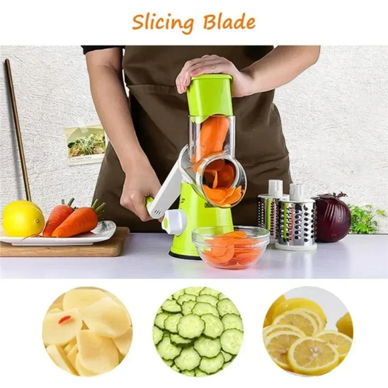 Description Picture 2 of itemVegetable Cutter & Slicer Manual Kitchen Cheese Chopper Machine with 3 Sharp Drums Multifunctional Garlic Potato Shredder