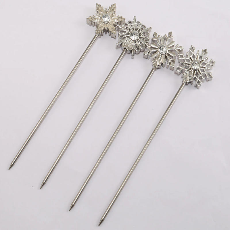 Description Picture 2 of item4 cocktail picks, stainless steel polished metal creative salad fruit picks, snow Geometric Skull Christmas kitchen tools