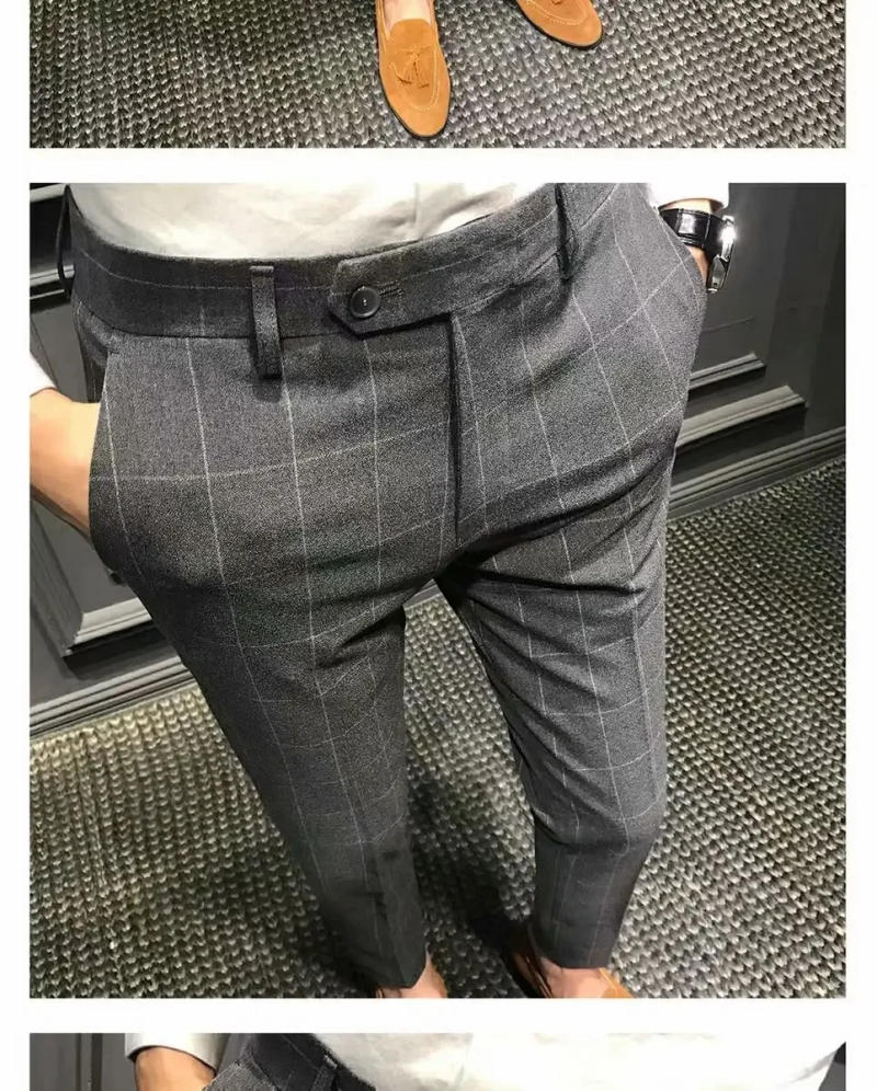 Description Picture 2 of itemSpring Plaid Casual Trousers For Men Slim Fit Korean Style Cropped Pants Trendy Suit Pants Man's Slacks Fashionable Shorts