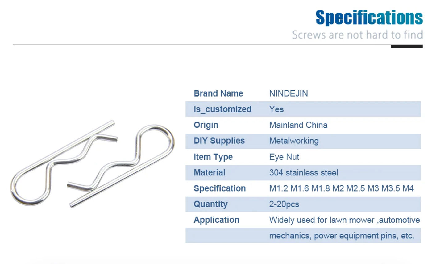 Description Picture 4 of item2-20pcs Cotter Pins M1.2 M1.6 M1.8 M2 M2.5 M3 M3.5 M4 Metal Pins Stainless Steel R Clips Spring Retaining Clips for Automotive