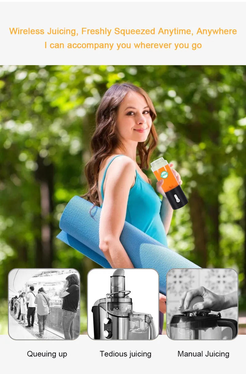 Description Picture 4 of item530ML Powerful Portable Blender for Smoothies Shakes USB Rechargeable Food Processor Fruit Mixer Machine Mini Juicer Blender Cup