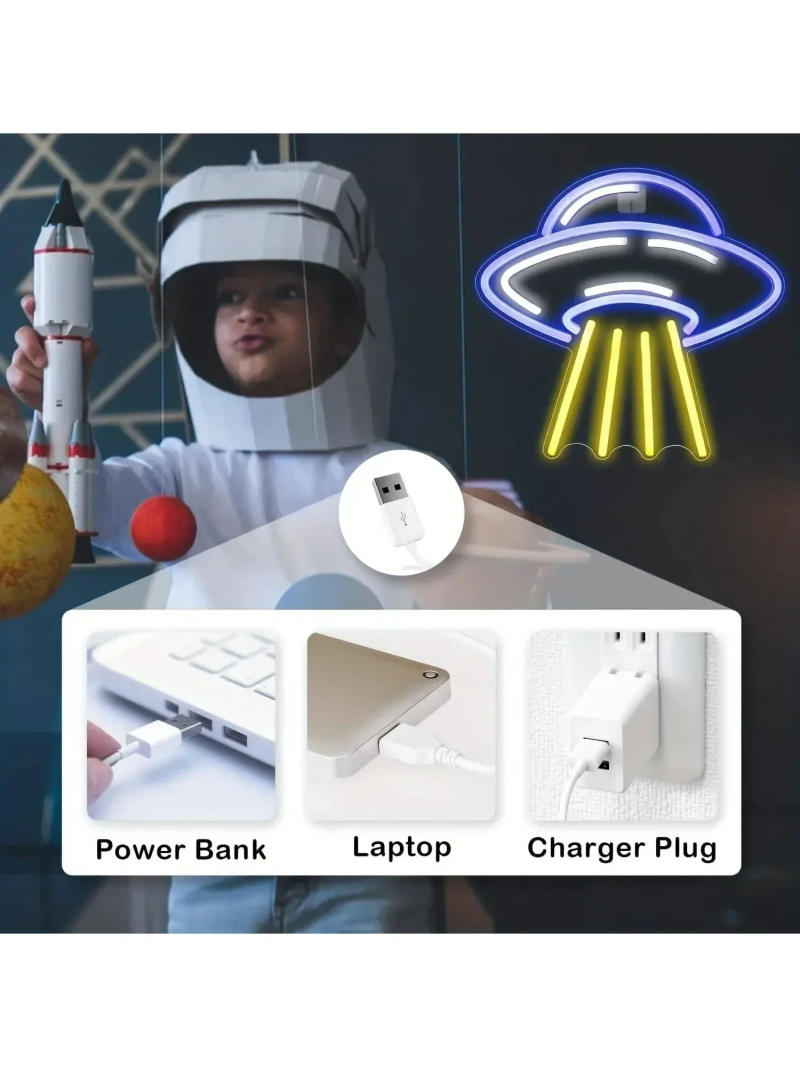 Description Picture 5 of itemUFO Alien Spaceship LED Neon Light for Bedroom Decor Acrylic Neon Wall for Kids Astronomy School Science Museum Decoration Gift