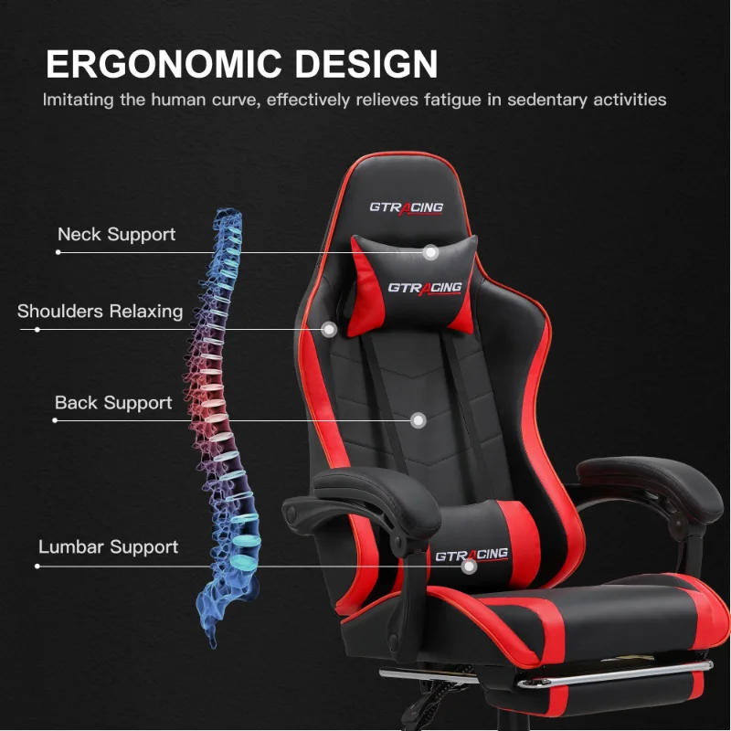 Description Picture 4 of itemUS Free Shipping GTRACING Leather Ergonomics Gaming Chair Adjustable Height Reclining Office Chair