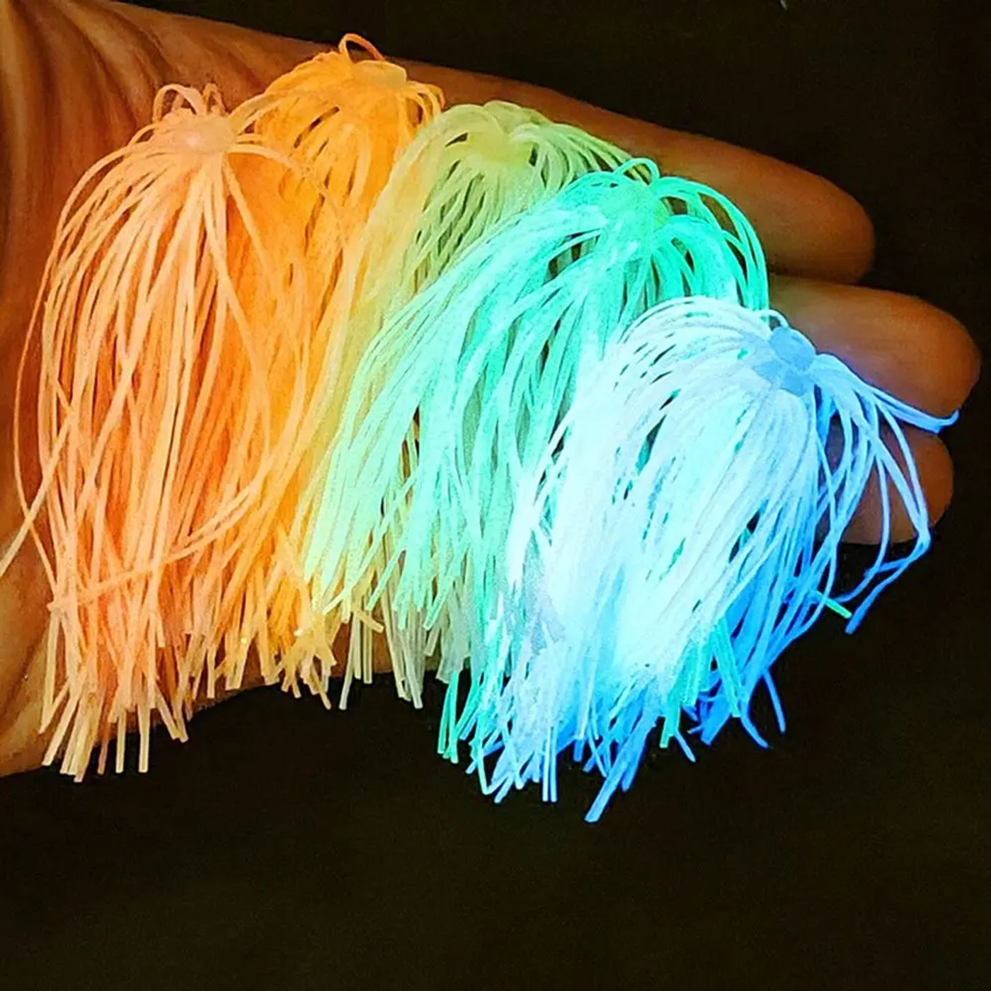 Description Picture 4 of itemLuminous Fishing Umbrella Skirts 88 Strands Glowing Lure Silicone Skirts Replacement Fly Tying Silicone Jig Skirts Buzzbaits