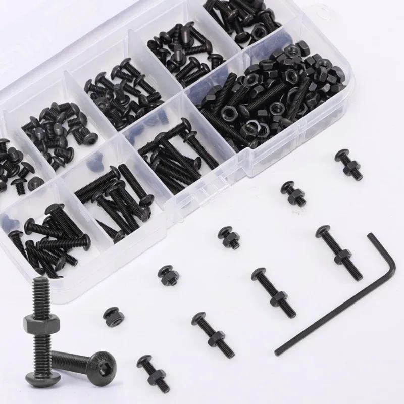 Description Picture 5 of itemRound Hex Cap Screw Set Black Carbon Steel Hexagon Sockets Button Head Drive Screw Nut Furniture Screw Fasteners Assortment Kit