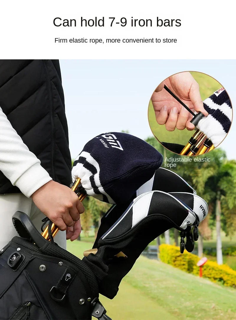 Description Picture 6 of itemPGM Golf Clubs Head Cover Knitted Elastic Rope Tie Iron Rod Set Protective Hat GT215