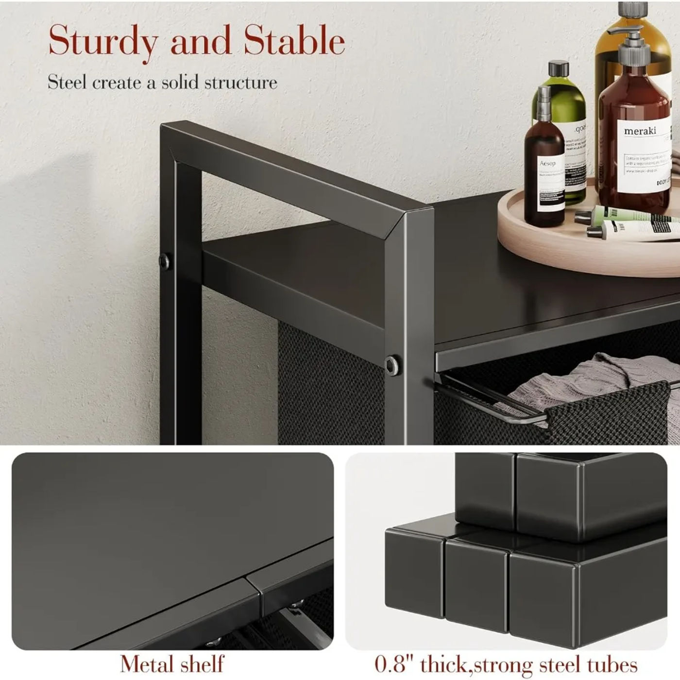 Description Picture 5 of itemLaundry Basket Organizer, Laundry Hamper with Shelf & 2 Pull-Out Removable Bags, Dirty Clothes Hamper Organizer