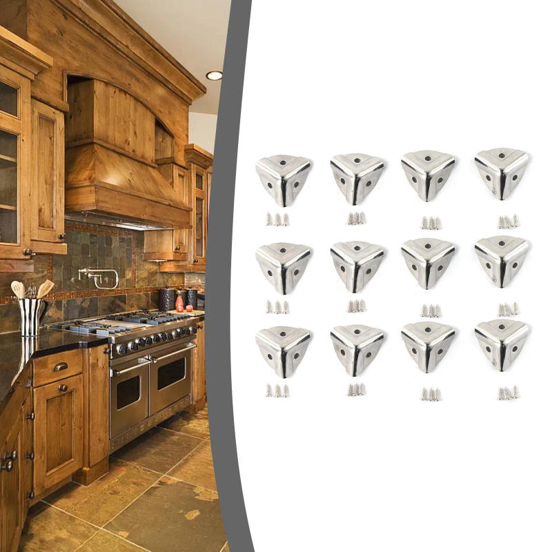 Description Picture 3 of item4/8/12 PCS Antique Style Metal Box Corner Iron Protection Case Edge Guard Corner Cover Chrome Furniture Hardware Corner Brackets