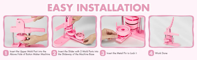 Description Picture 3 of itemButton Pin Maker Machine,Pink Button Press Badge Making Machine Sets 25/32/58MM With 300Pcs Button Parts+3 Molds+Circle Cutteres
