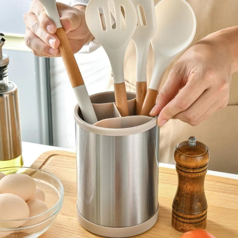 Description Picture 6 of itemRotatable Kitchen Utensils Holder Durable Plastic Cutlery Drainer Stand Space-saving Anti-slip Tableware Storage Bucket Desktop