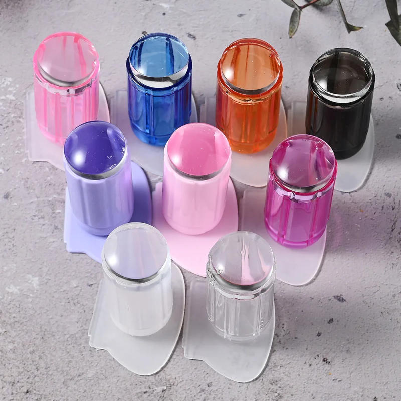 Description Picture 2 of item1 Set Jelly Silicone Nail Stamper Clear Fingertip Printing French Seal Manicure Scraper Templates Kits Nail Art Stamping Stencil