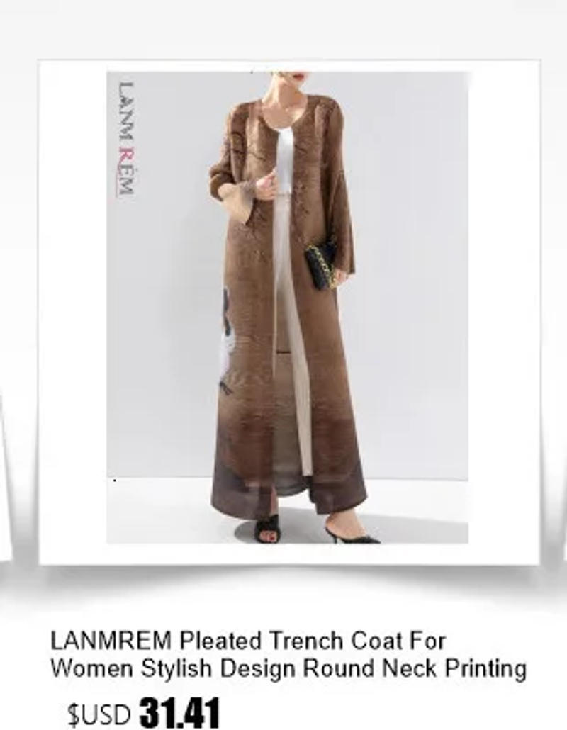 Description Picture 3 of itemLANMREM Pleated Print Office Lady Trench Women's High Stretch Lace-up Gathered Waist Open Stitch 2024 Female Autumn New 2Z2264