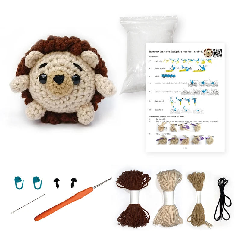 Description Picture 3 of itemHand Crochet DIY Animal Kit For Beginners Knitting Yarn Thread Needles Hooks Knit Tool Plush Doll Tool Material Bag Complete Set