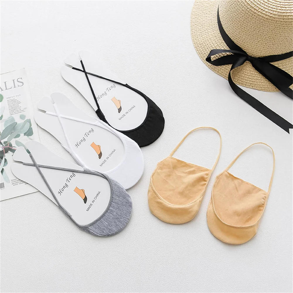 Description Picture 3 of item5 Pairs Suspenders Women Cotton Boat Socks Invisible Shallow Mouth Summer Thin Half Sole Socks Not Drop Heel Short Sox