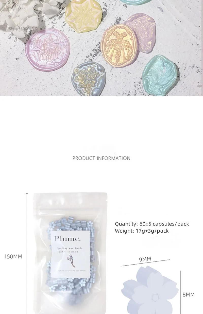 Description Picture 6 of item60pcs Mixed Color New Glitter Sakura Wax Seal Stamp Beads DIY Envelope Wedding Invitation Ancient Seal Wax Stamp Making Tools