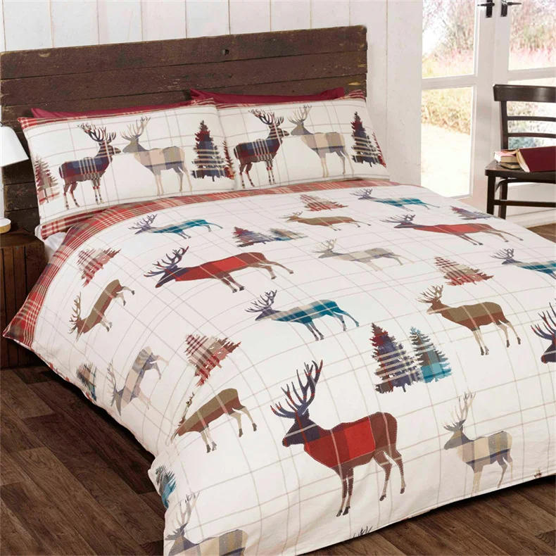 Description Picture 5 of itemMerry Christmas Duvet Cover Tartan Deer Reversible Check Duvet Cover Set Comforter Cover Bedding Set Red Festival Decorations