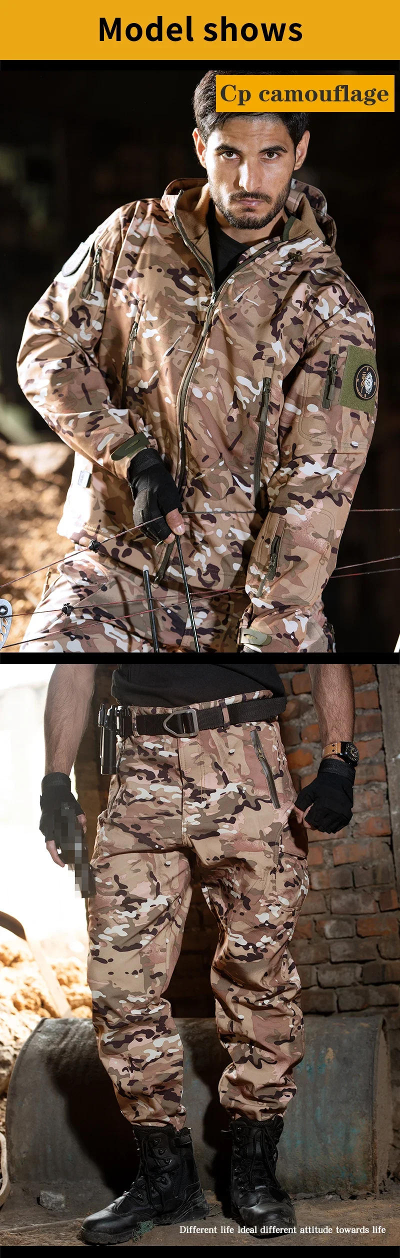 Description Picture 4 of itemCamouflage Hunting Jackets Soft Tactical Tops Man Waterproof Fleece Men Clothing Multicam Coat Windbreakers 5XL