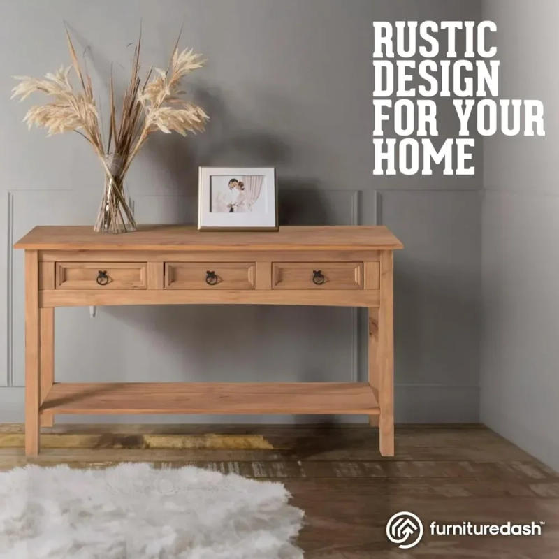 Description Picture 4 of itemSolid Wood Console Table with 3 Drawers Farmhouse Entryway Table with Storage Shelf, Farmhouse Furniture for Living Room