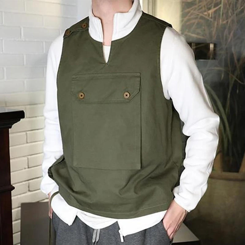 Description Picture 6 of itemSummer New Style Japanese Vest Retro Personality Black American Vest Men's Waistcoat Versatile Fashionable Solid Color Top Chic