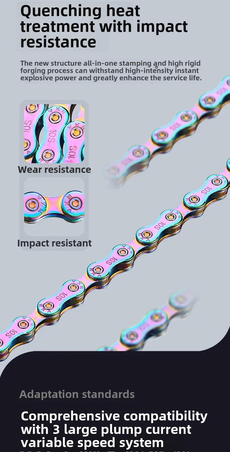 Description Picture 5 of item8 11 12 Speed Chain Bike Chain Rust Proof Sensitive Colorful Electroplating for Road Mountain Bikes Color Bike Chain accesories