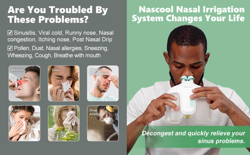 Description Picture 3 of itemNascool Electric Nasal Irrigation System with 50 SaltPods Suction Irrigator Nose Washer Sinus Rinse Device Cleaner Machine