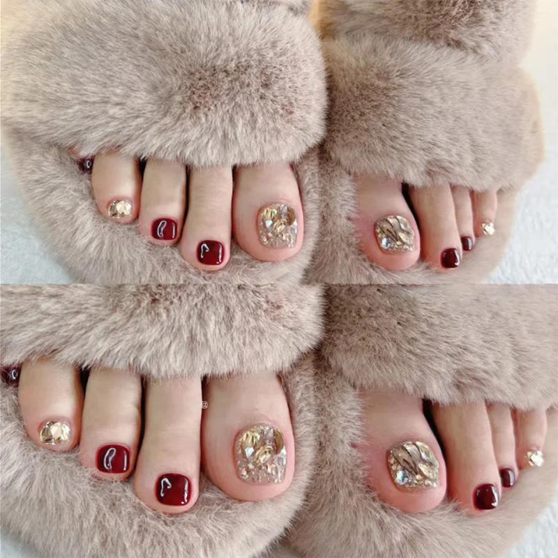 Description Picture 2 of item24pcs Glitter Crystal False Toenails Full Cover Wearable Rhinestone Fake Toe Nail Patch for Feet nails Supplies professionals